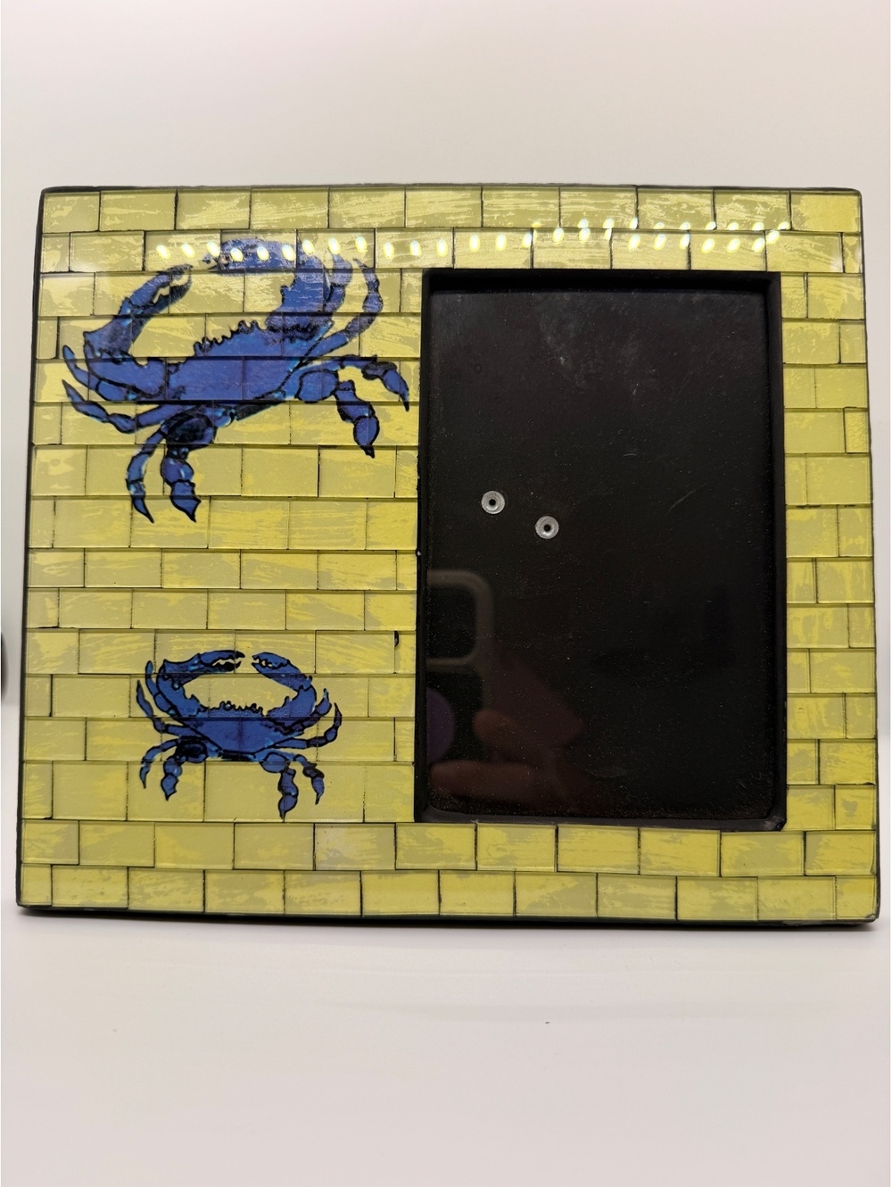 Handmade Mosaic Glass Blue Crab Picture Frame Coastal Decor